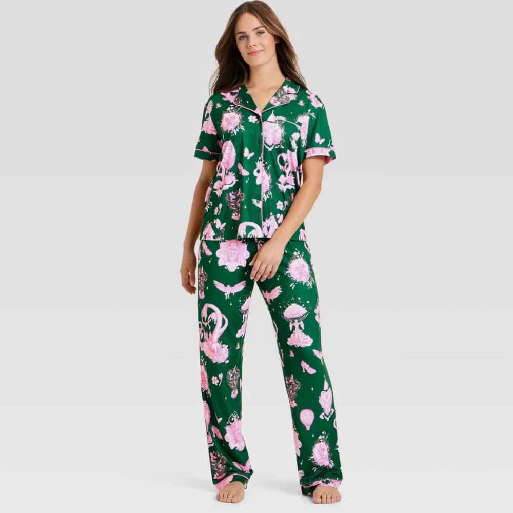 XS, S, 1X, 2X - Katie Kime x Wicked Green and Pink Graphic Pajama Set - NWT
